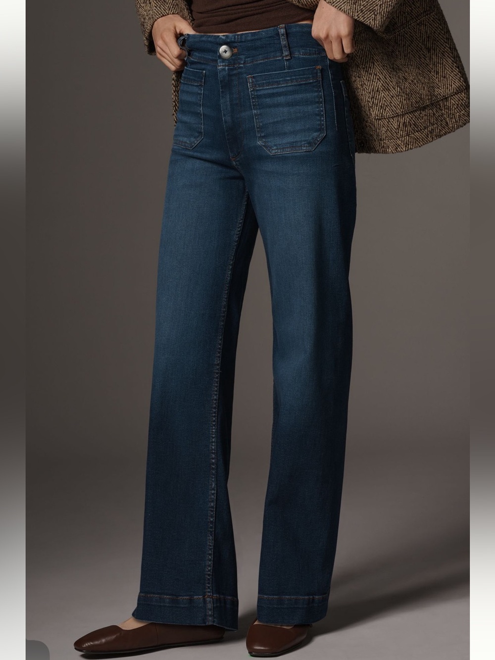 Maeve Anthropologie The Colette Wide Leg Jeans Dark Wash Full Length Size 32 - Picture 3 of 10